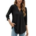 thumbnail image 3 of Rejlun Ladies Tee 3/4 Sleeve T-shirt V Neck T Shirt Casual Tops Loose Dailywear Tunic Blouse Black M, 3 of 4