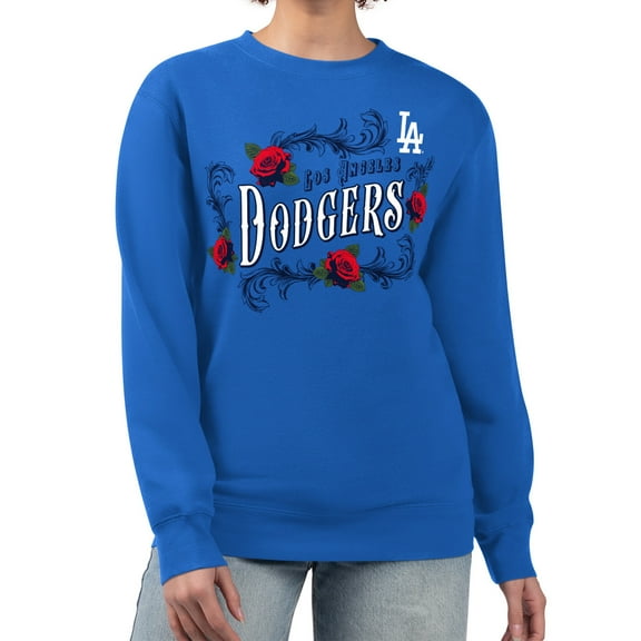 Women's G-III 4Her by Carl Banks Royal Los Angeles Dodgers Retro Roses Fleece Pullover Sweatshirt