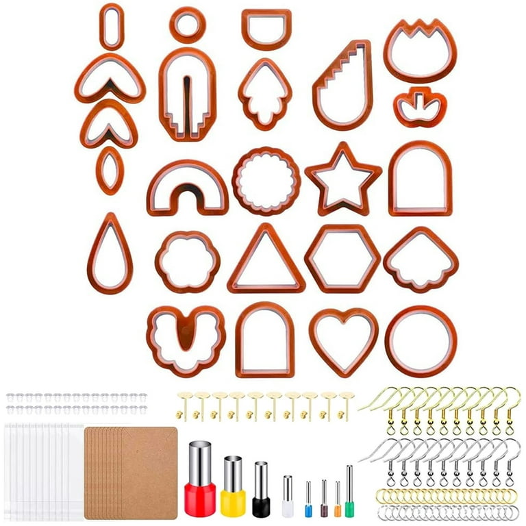 Ktcina 142pcs Clay Cutters Set Polymer Clay Cutters Set with 24 Shapes Stainless Steel Clay Earring Cutters with Earring Accessories Stainless Steel