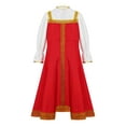 thumbnail image 3 of Ocealan Robe de Costumes Traditionnels Russes pour Filles, Manches Bouffantes, Broderie Dorée, Robe Évasée avec Belle Coiffe, Rouge 120/S, 3 of 8