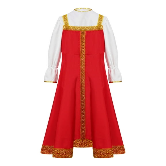 Yeahdor Kids Toddler Little Girls Traditional Russian Costume Halloween Princess Dress Up Puff Sleeve Tutu Heritage Dress Red 3-4
