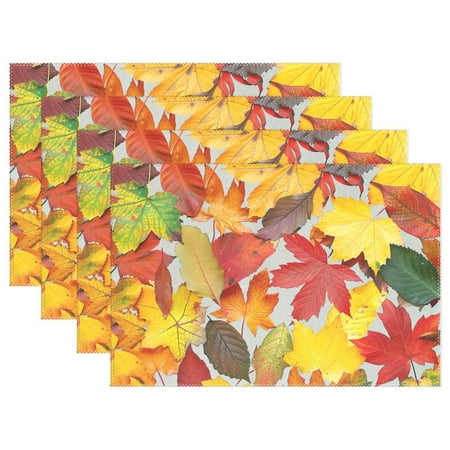 

Ryvnso Placemats Set of 4 Autumn Leaves Pattern Dining Mats Heat-Resistant Non-Slip Washable Table Mat