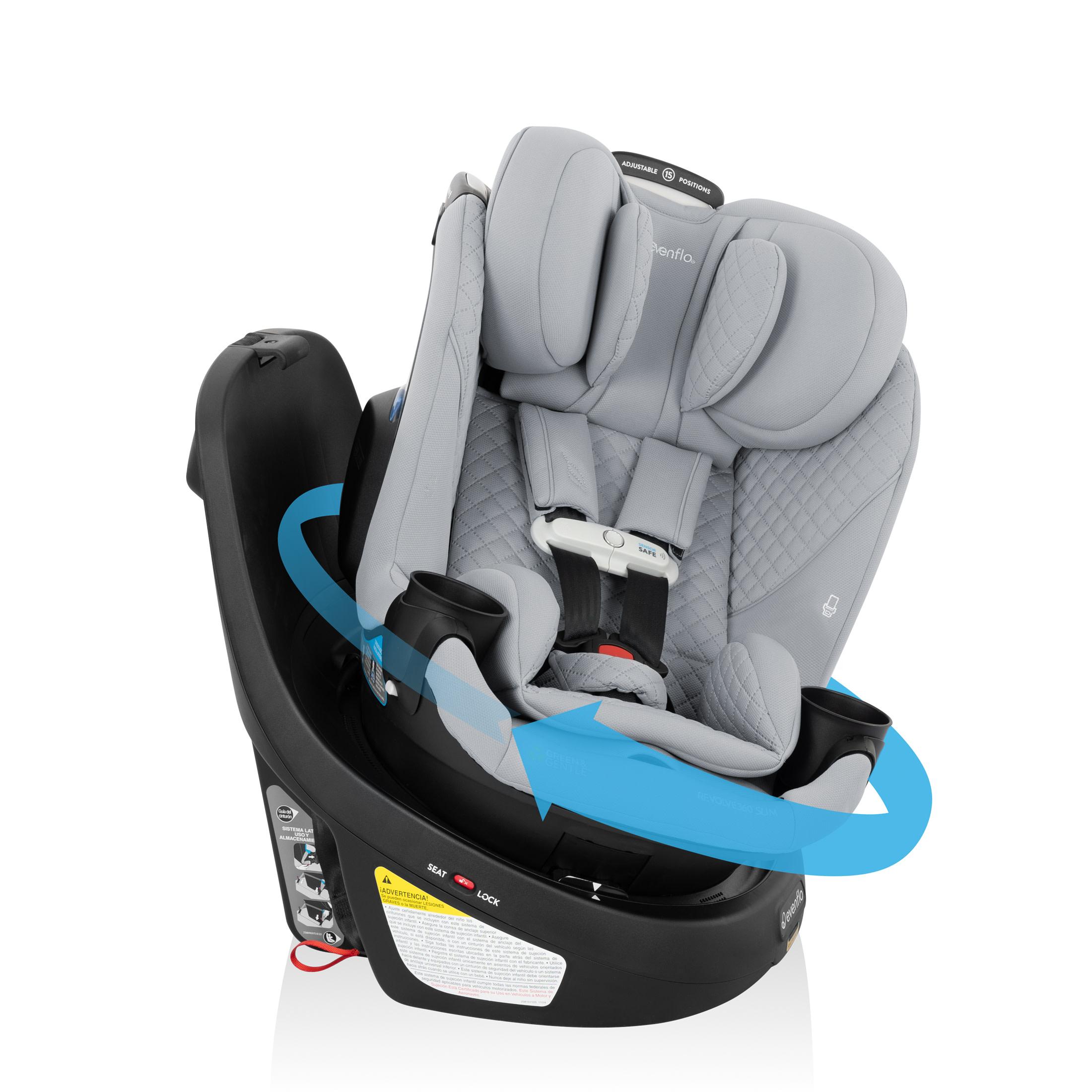 Evenflo Revolve360 Slim 2-in-1 Rotating Car Seat with Green & Gentle Fabric (Quartz)