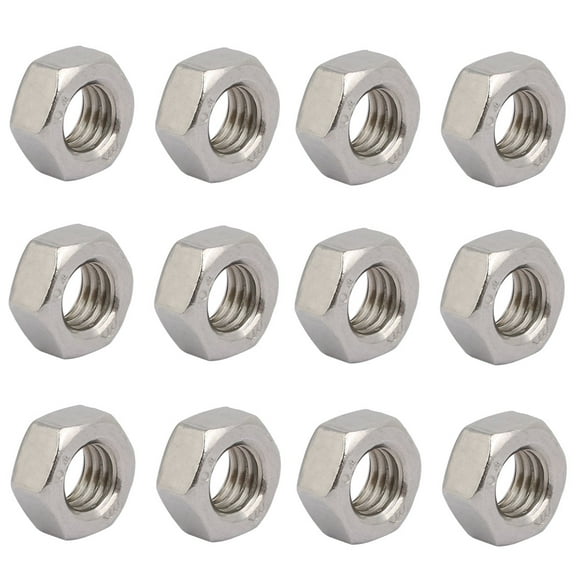 12pcs M8 x 1.25mm Pitch Metric Thread 304 Stainless Steel Left Hand Hex Nuts