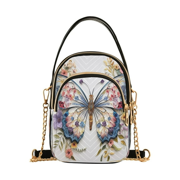 ALAZA Chain Crossbody Bags for Women Floral Butterfly Shoulder Handbag Phone Purse