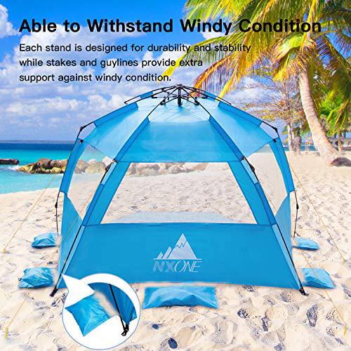 NXONE XL Pop Up Beach Tent, Deluxe Sun Shade Shelter for 4 Person, UPF 50+  Protection, Windproof Beach Shade, Extendable Floor with 3 Ventilating 