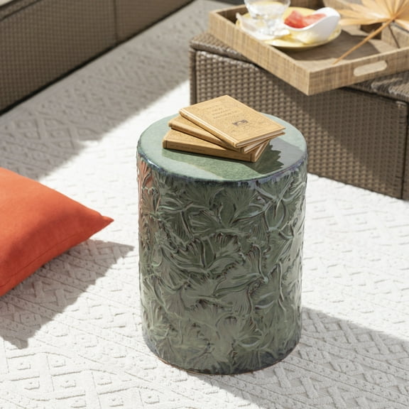 Livabliss Garden Stools - Bishop Green Ceramic Decorative Garden Stool - Global Indoor Outdoor Chinoiserie Decor - Patio Garden Room Furniture Piece (18"H x 13"W x 13"D)