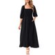 thumbnail image 2 of Vestidos de verano casuales para mujeres INSPIRE CHIC, con mangas cortas abullonadas, escote cuadrado, diseño fruncido, midi fluido y con bolsillos, color negro M, 2 of 5