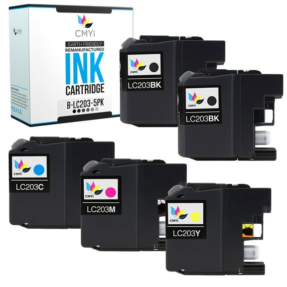 CMYi LC203 Combo Pack of 5 Ink Cartridges compatible for Brother LC203 - MFC J4320DW, J4420DW, J460DW, J485DW, J5520DW, J5620DW, J5720DW, J680DW, J880DW, J885DW (2 Black, 1 Cyan, 1 Magenta, 1 Yellow)