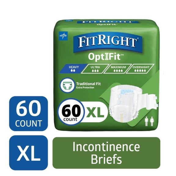 Medline Adult Incontinence Briefs, Diapers with Tabs, Heavy Absorbency, XL, 58in to 68in, 60 Count