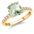 thumbnail image 2 of Gem Stone King 10K Yellow Gold Green Prasiolite and White Lab Grown Diamond Engagement Ring for Women (2.25 Cttw, Cushion 8MM, Gemstone Birthstone, Size 9), 2 of 4