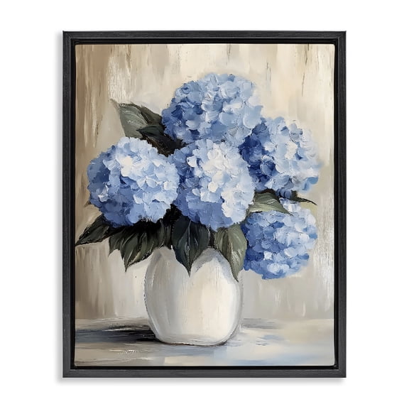 Stupell Industries Farmhouse Painted Hydrangeas in White Vase Black Floating Frame Canvas Art, 17 x 21, by Creative Studio