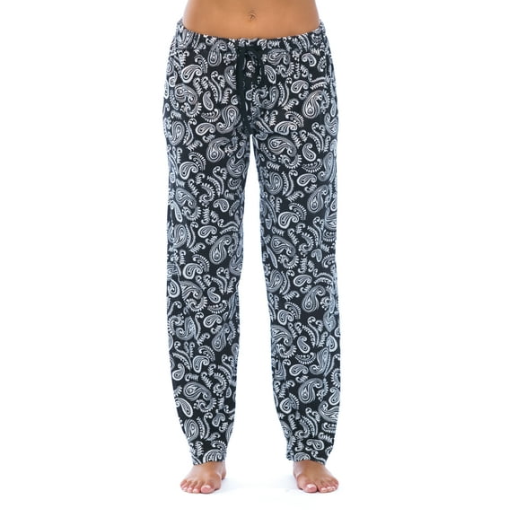 Just Love Silky Soft Women Pajama Pants with Stretch PJs Sleepwear (Paisley Black White, Medium)