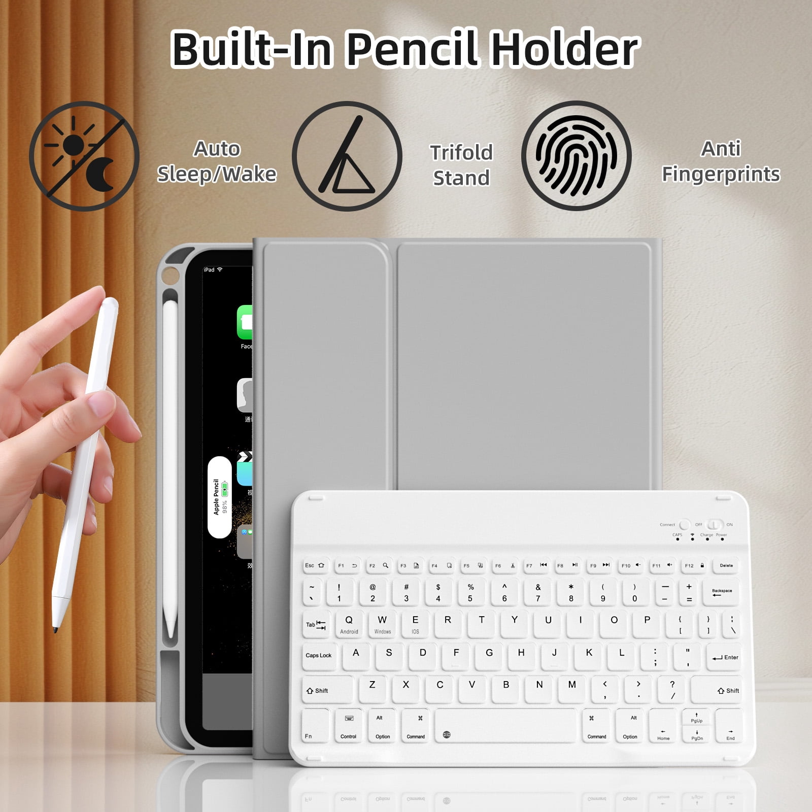 GKABXY Magnetic Keyboard Case for iPad A16 11th /10th Generation 2025/2022 with Pencil Holder 10.9/11 Inch, Magnetic Detachable Wireless Bluetooth Multi-Angle Stand Rechargeable Keyboard Case, Gray