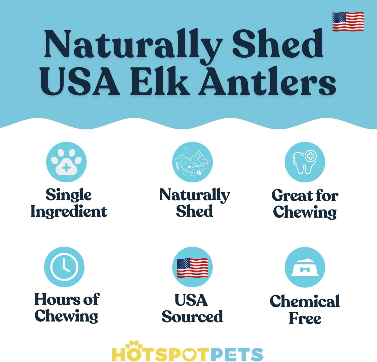 HotSpot Pets Premium Split Elk Antlers for Dogs - 7 Inch Large Rawhide Chews (2 Pack) - Made in USA