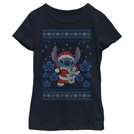 Girl s Lilo & Stitch Christmas with Scrump Graphic Tee Navy Blue Medium