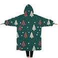 thumbnail image 2 of Oversized Wearable Blanket Hoodie,Dark Green Christmas Tree Pattern Sherpa Blanket Hoodie with Super Pockets,Super Warm Fuzzy Pullover for Women & Men, 2 of 6