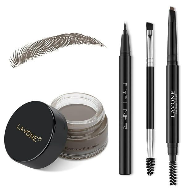 Lavone Kit de lápiz de sello de cejas para maquillaje de cejas Kit de trío de sello de cejas con lápiz de cejas impermeable Delineador de ojos Pomada de cejas y cepillo de cejas de doble punta - Gris