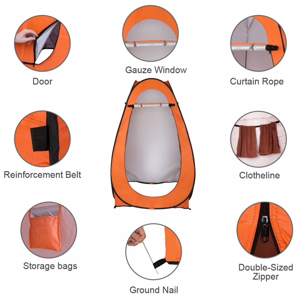 74.8" Height Portable Pop-up Toilet Shower Tent for 1-2 People, Changing Room Dressing Tent Camping Shelter with Steel Wire Construction and Large Zipper Door for Outdoor, Orange