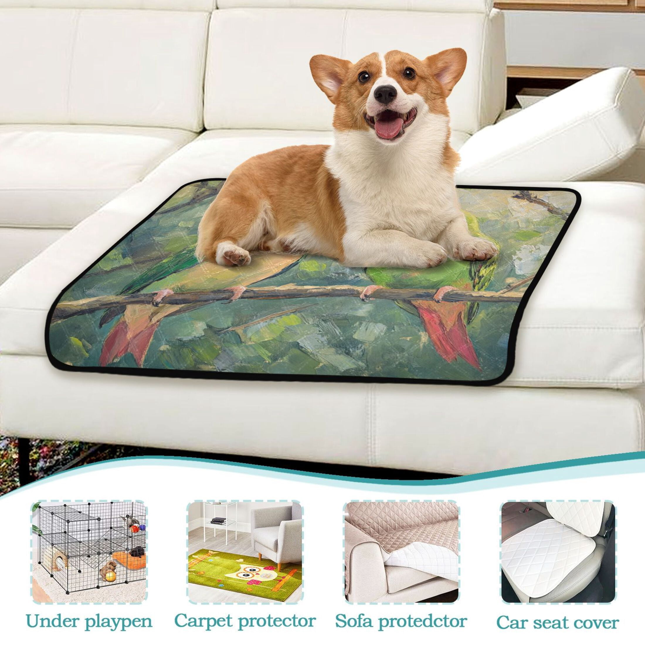 Qxltty Two Playful Parrots Cat litter Pads Pet Set of 3 Diaper Mats Center Anti-leakage Layer Absorbent Soft and Comfortable