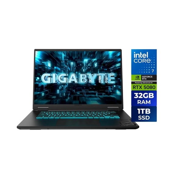 GIGABYTE Gaming A16 16" Laptop, Intel Core i7-13620H, 16GB RAM, 1TB SSD, GeForce RTX 5080, IPS 165Hz, Titanium Black, DYHG5USCC4SH