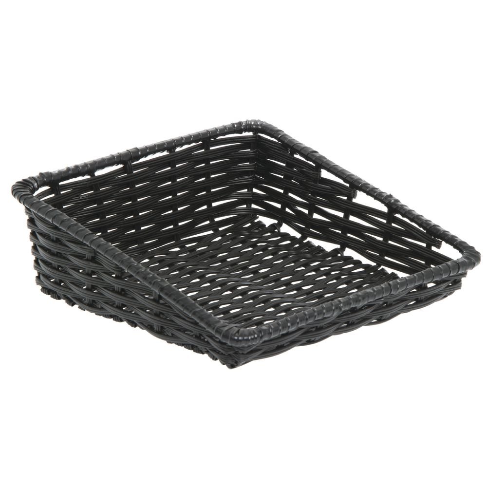 HUBERT® Wicker Storage Basket Black Plastic Tapered - 11 1/2"L x 12"D x 1 1/2" to 4"H