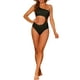 thumbnail image 2 of INSPIRAR CHIC Traje de baño de una pieza para mujer, con un solo hombro, corte asimétrico en la cintura, bañador de canalé, monokini, talla X pequeña, negro, 2 of 5