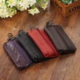 thumbnail image 2 of Genuine Leather Key Holder Wallet Men Keys Organizer Women Zipper Key Chain Case, 2 of 8
