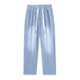 thumbnail image 4 of YUELONGHU Adult Men Casual Pants Cargo Pants for Men Mens High Street Washed Jeans Gradual Loose Straight Tube Floor Sweeping Wide Leg Pants, 4 of 9