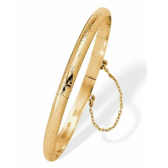PalmBeach Jewelry Etched Bangle Bracelet in 18k Yellow Gold Over .925 Sterling Silver 7" Length