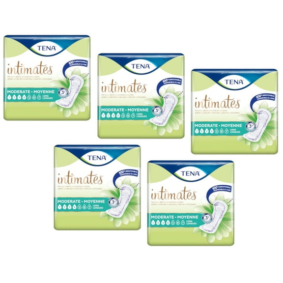 Tena Intimates Moderate Long Incontinence Pads For Women, 60 Count - Pack of 5