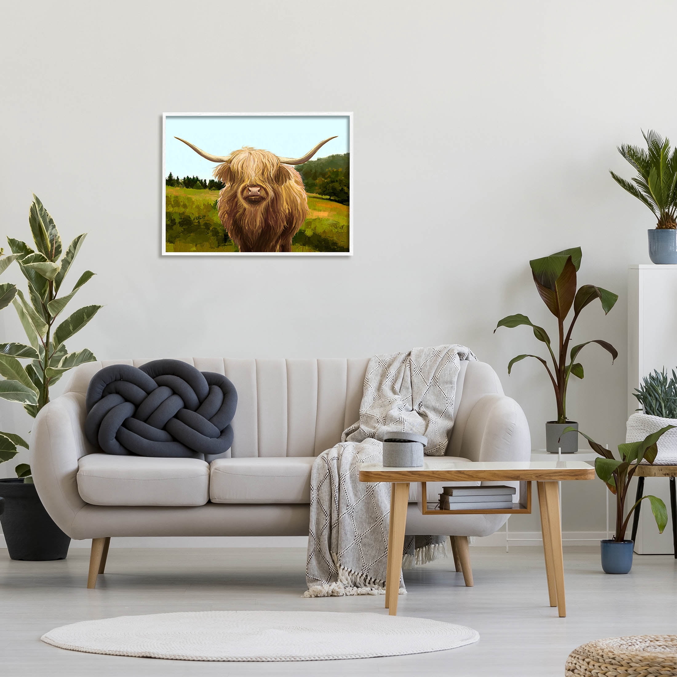 Stupell Industries Highland Cattle Grassland Farm Painting White Framed Art Print Wall Art, Design by Ziwei Li