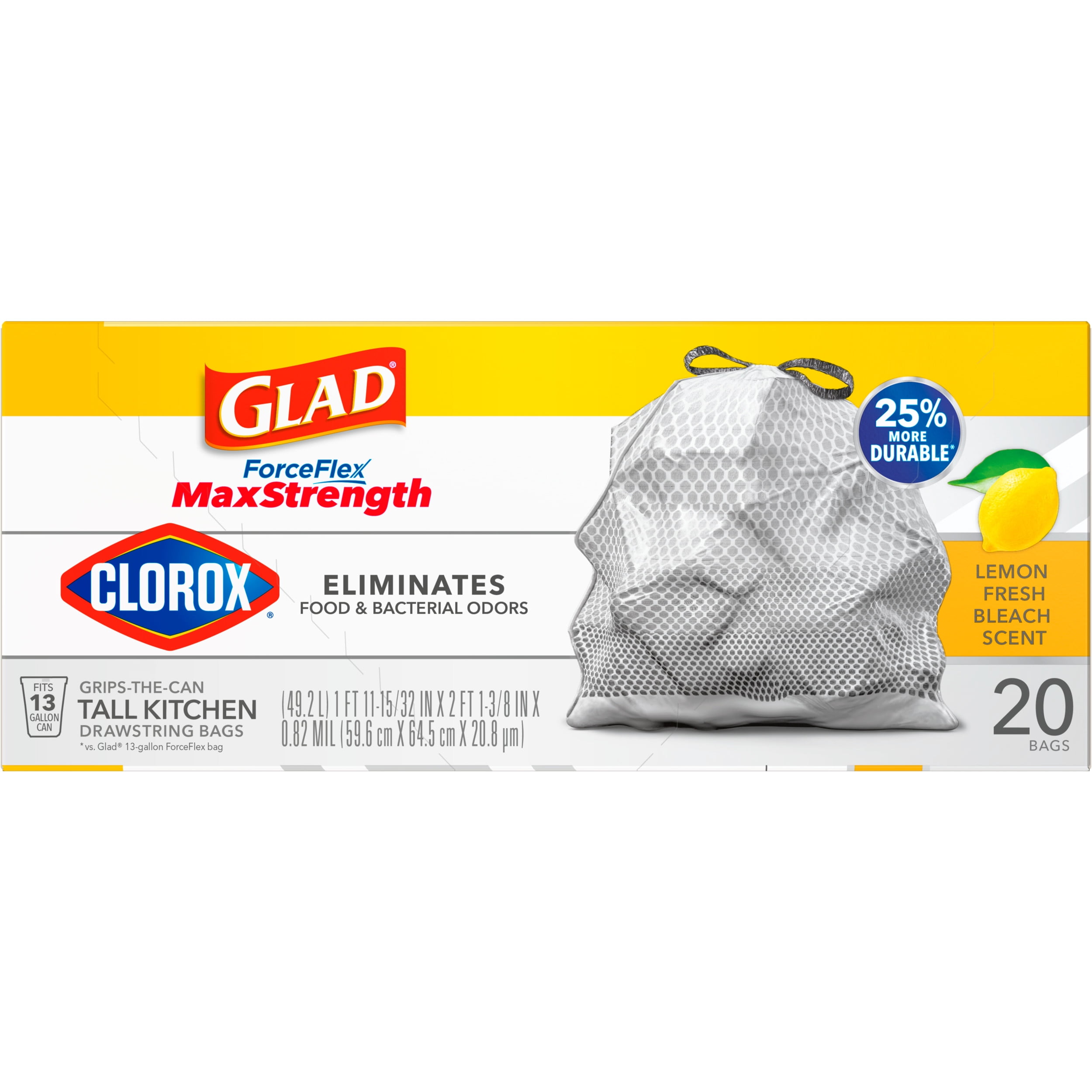 ForceFlex MaxStrength 13 Gal. Lemon Fresh Bleach Scent Grey Kitchen  Drawstring Trash Bags with Clorox (45-Count, 2-Pack)