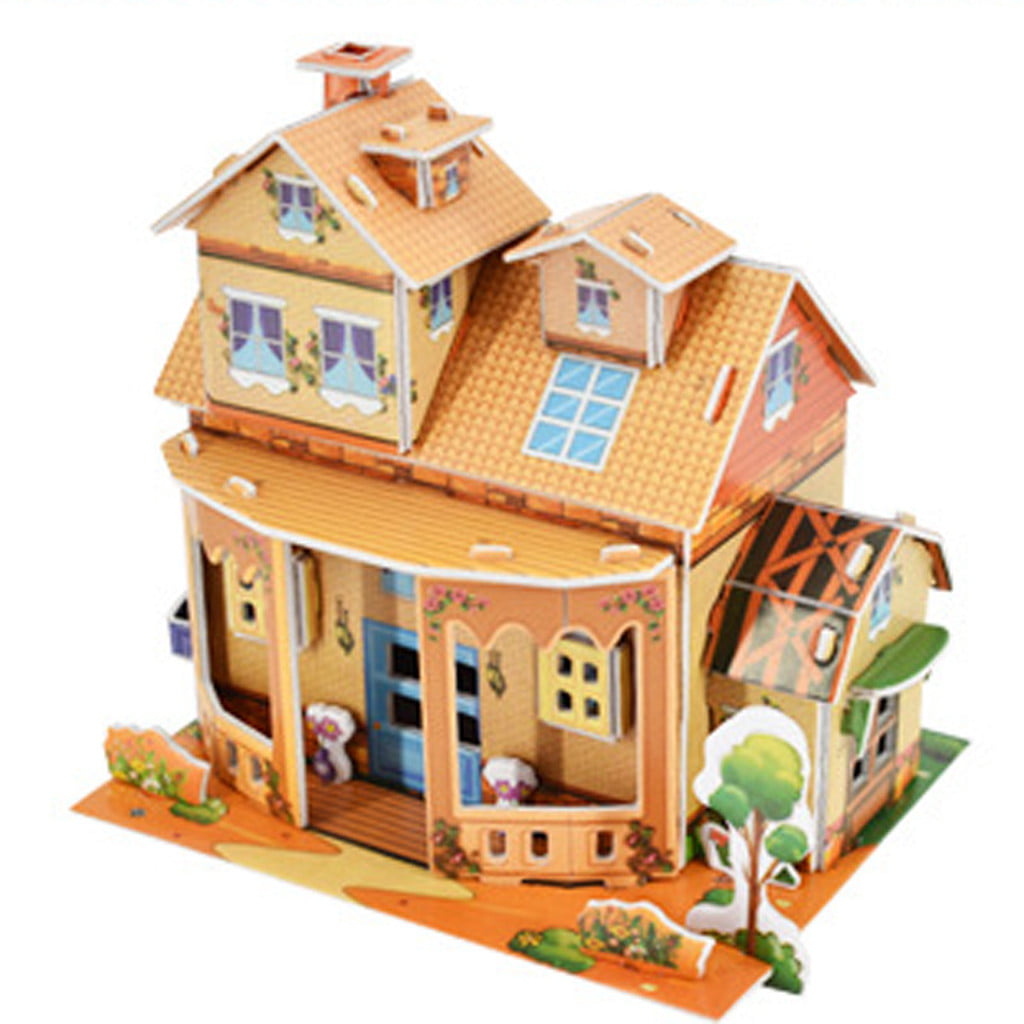 3D DIY Puzzle Castle Model Cartoon House Assembling Paper Toy Kid Early  Learning 