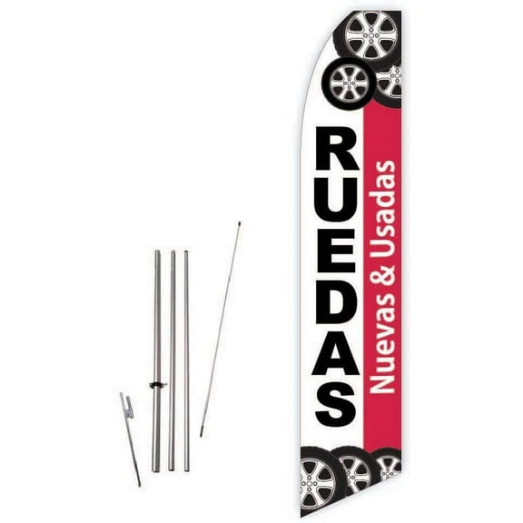 Ruedas Nuevas & Usadas White/Red Super Novo Feather Flag - Complete with 15ft Pole Set and Ground Spike