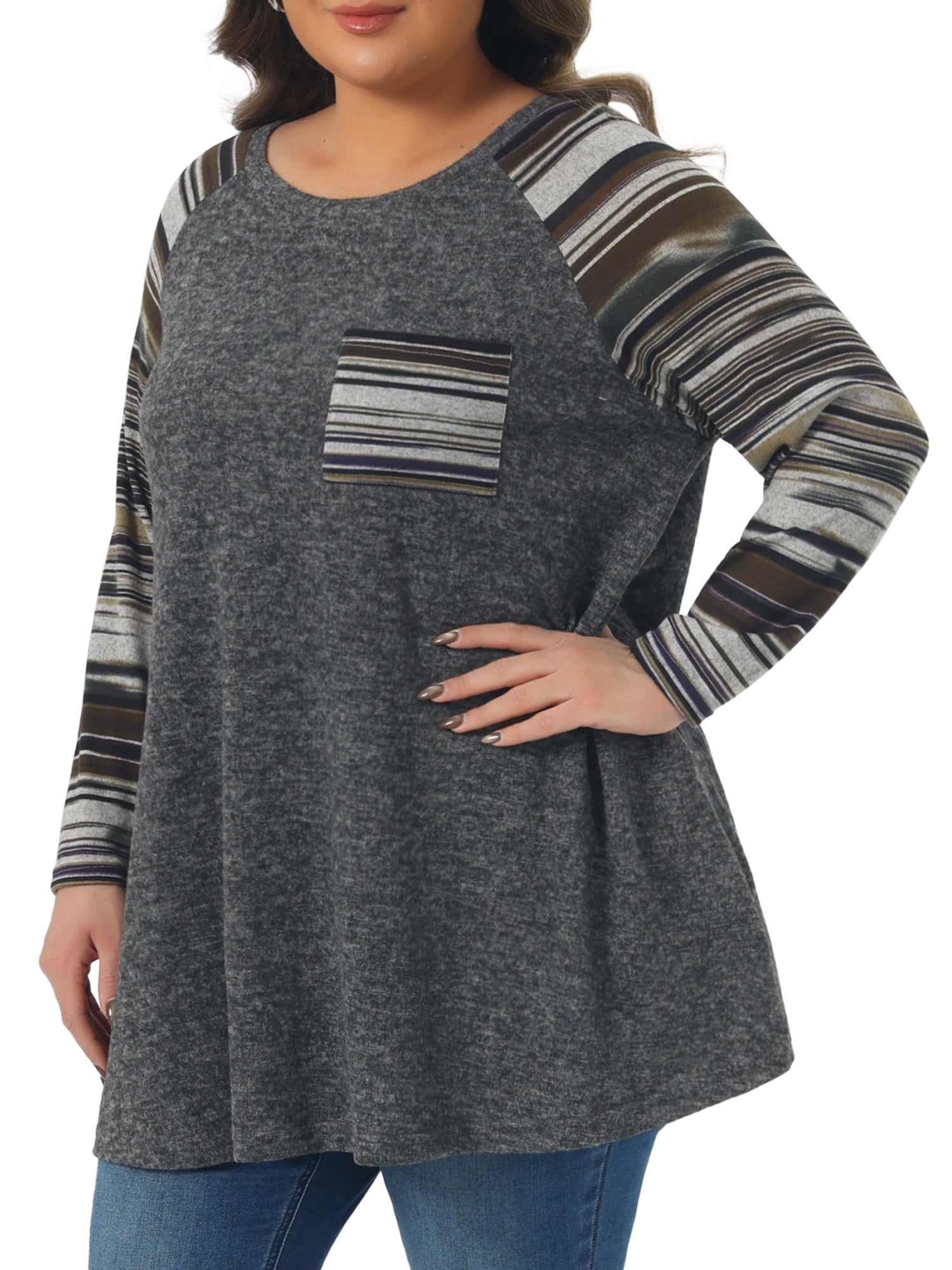 DARING DIVA Women's Plus Size Long Sleeve Color Block Knit Tunic 3X Gray