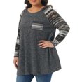 thumbnail image 4 of Plus Size Tunic Tops for Women Long Sleeve Raglan Color Block Knit Pullover Shirts with Pockets 3X Gray, 4 of 6