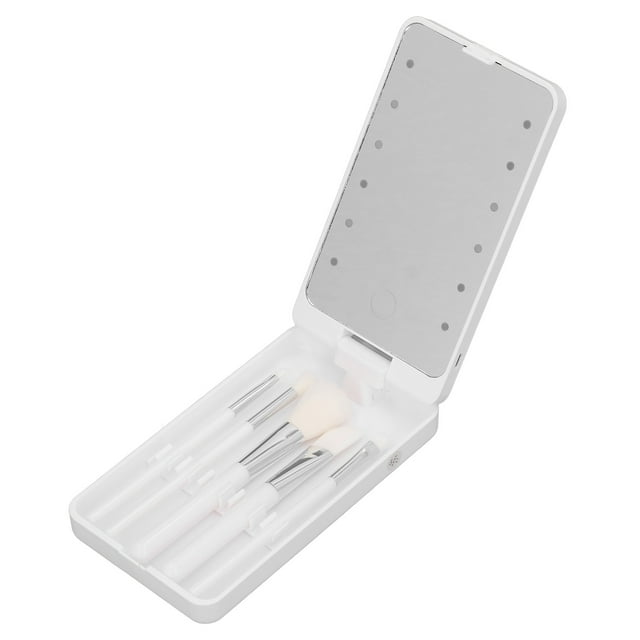 Miroir de Maquillage avec Lumières, Rotation à 360 Degrés, Rechargeable par USB, Miroir de Maquillage Portable avec Éclairage LED, Miroir de Voyage avec Rangement Intégré pour Maquillage, Modelage des Sourcils