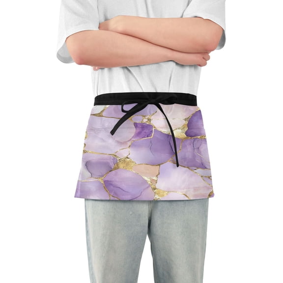 Yayeee Waist Apron with Pockets for Cooking Waterproof Half Server Aprons, Pastel Purple Marble Pattern