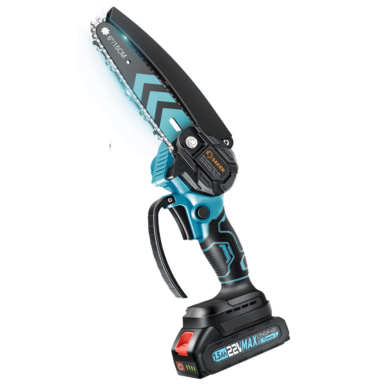 Saker 6 inch Mini Chainsaw with 2 Batteries & 2 Chains, Electric Chainsaw for Cutting, Ideal for Gardening, Tree Trimming, Blue