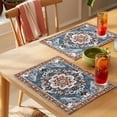 thumbnail image 4 of Blue Bohemian Placemats Set of 6 Retro Pattern Oriental Farmhouse Ethnic Place Mats Indoor Wipeable Table Mats Washable Cloth Dining Table Placemats for Kitchen Holiday Party Home Decor 13x19 Inch, 4 of 9
