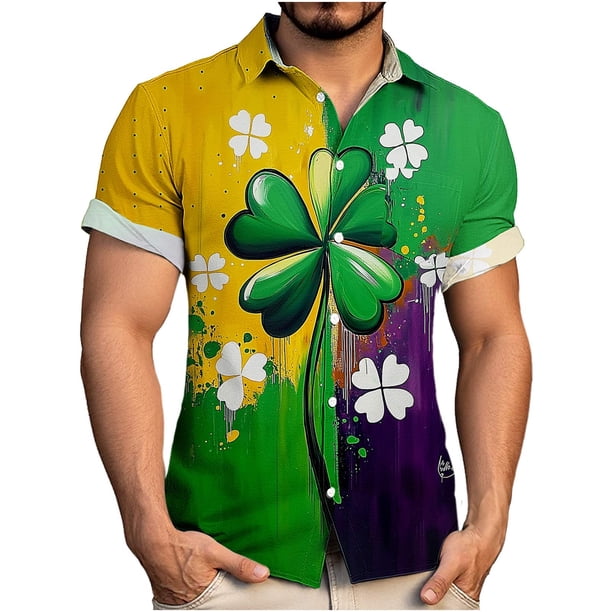 Blusa y camisa de manga corta con cuello vuelto para hombre, blusa informal de moda con cuello vuelto, blusa estampada de manga corta con botones, blusa de poliéster para hombre