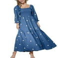 thumbnail image 1 of Robe Décontractée à Manches Longues Bouffantes Florale Col Carré Froncée Robe Longue de Soirée, 1 of 2