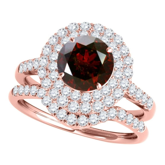 Mauli Jewels Engagement Rings for Women 1.45 Carat Halo Created Ruby And Diamond Bridal Set 4-prong 14k Rose Gold
