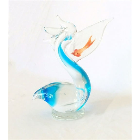 Blue And Clear Pelican With Orange Goldfish In Mouth Glass Figurine