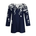 thumbnail image 4 of Blue Women's Long Sleeve T-shirt, 3/4 Sleeve Tops For Women Summer Notched V Neck Plain T Shirts Casual Cute Three Quarter Length Blouses,Women's Long sleeve T-shirt S, 4 of 5