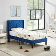 thumbnail image 3 of VECELO Twin Upholstered Platform Bed Frame with Adjustable Headboard, Strong Wooden Slats/No Box Spring Needed, Dark Blue, 3 of 9