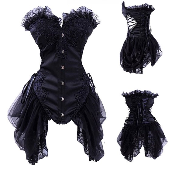 SDNall Corset Shapewear with Lace Trim for Women, Princess Style Bustier, Waist Trainer for Tummy Control and Body Shaping, Black