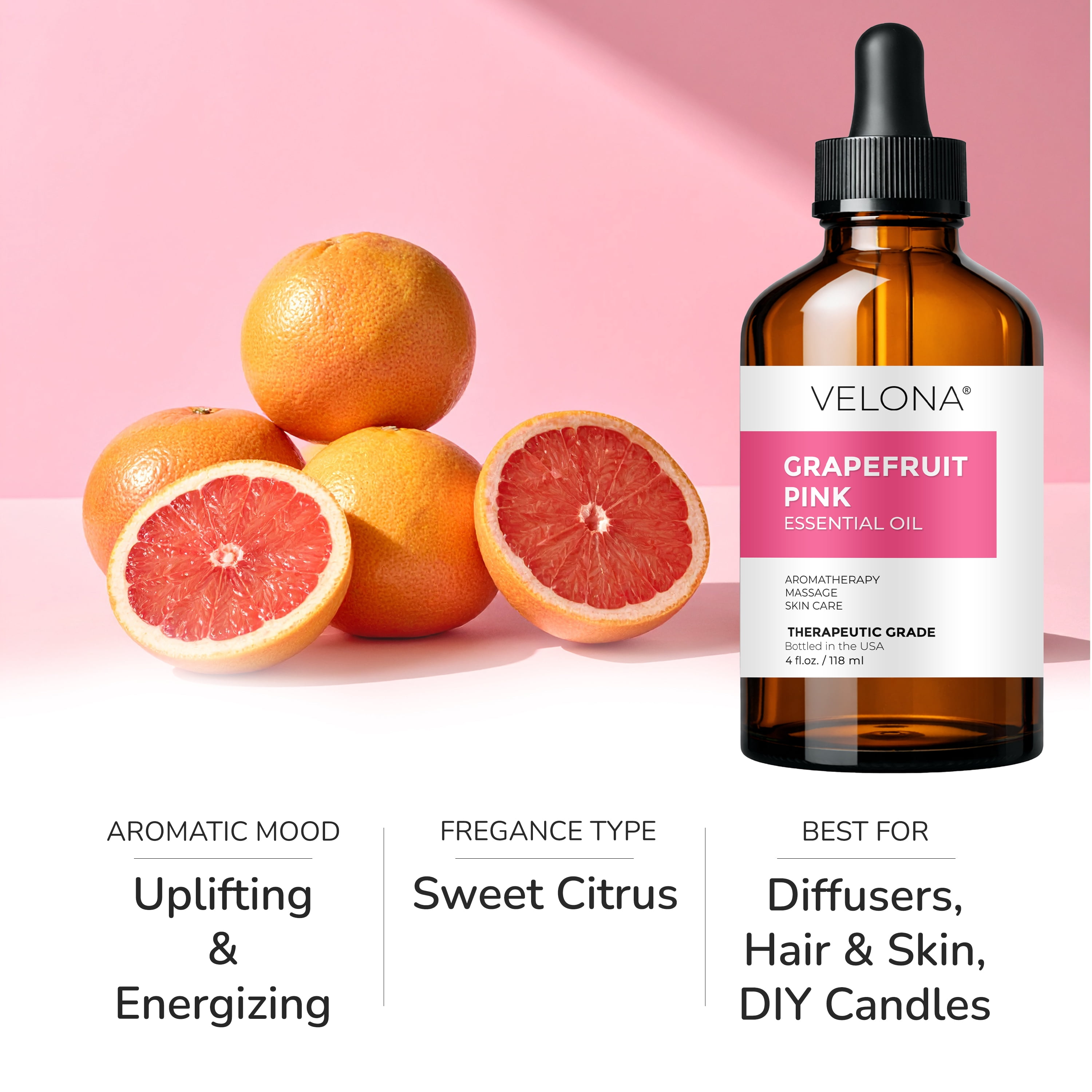 Grapefruit Pink Essential Oil by Velona - 32 oz | Therapeutic Grade for Aromatherapy Diffuser Undiluted