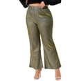 thumbnail image 1 of Pantalones metálicos brillantes de talla grande para mujer GRACE & GRANDEUR, pantalones de pierna ancha de cintura alta, pantalones palazzo para club 3X dorados, 1 of 1